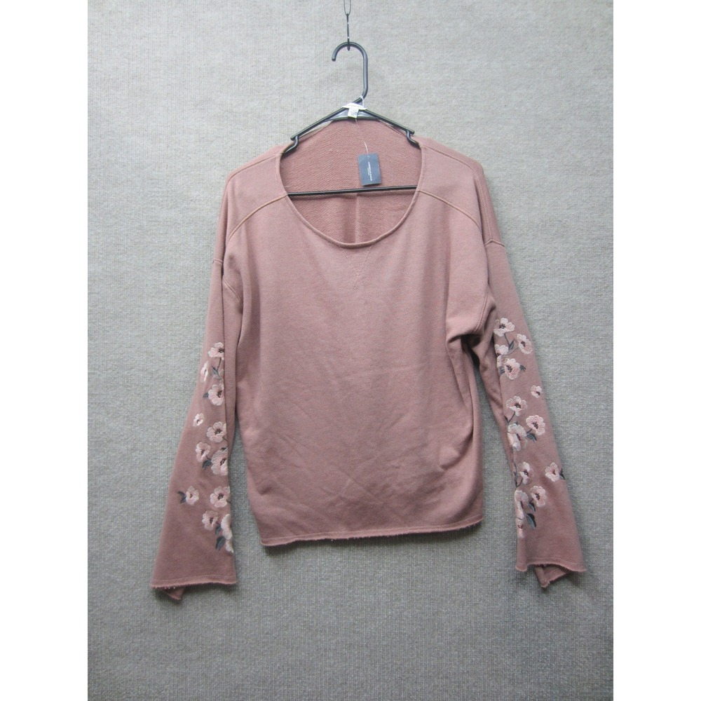 American Eagle L Floral Embroidered Sleeve Sweatshirt Mauve Pink 8628-182 NWT